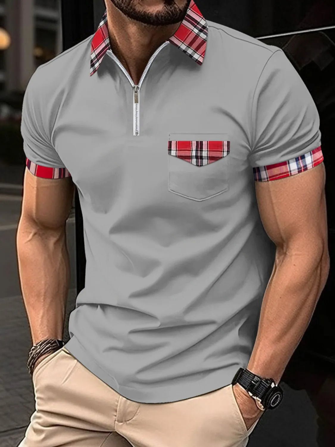 Men's Full Size Zip Collar Short Sleeve Polo Plus Size - Ramm Clothing Ink