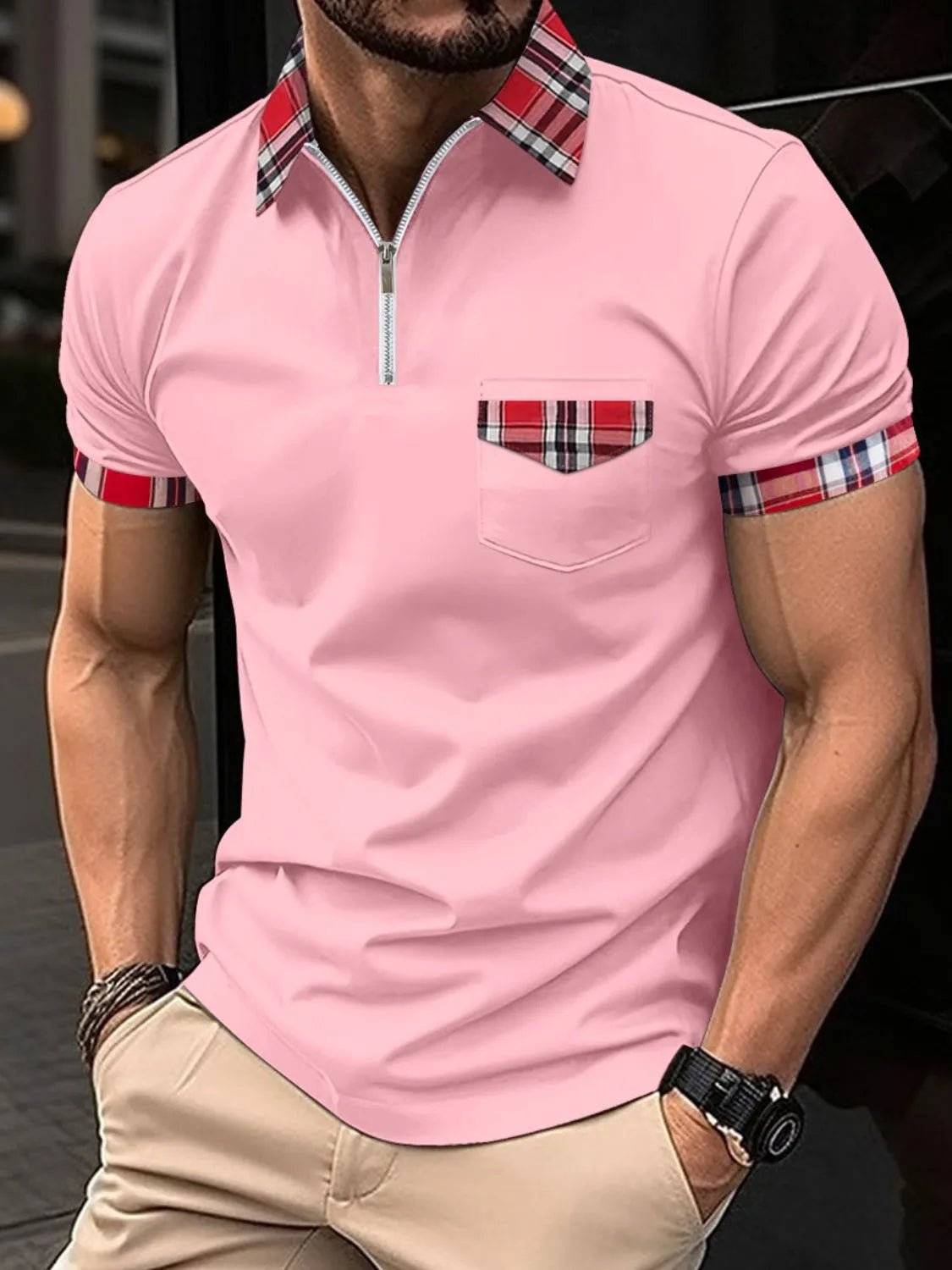 Men's Full Size Zip Collar Short Sleeve Polo Plus Size - Ramm Clothing Ink