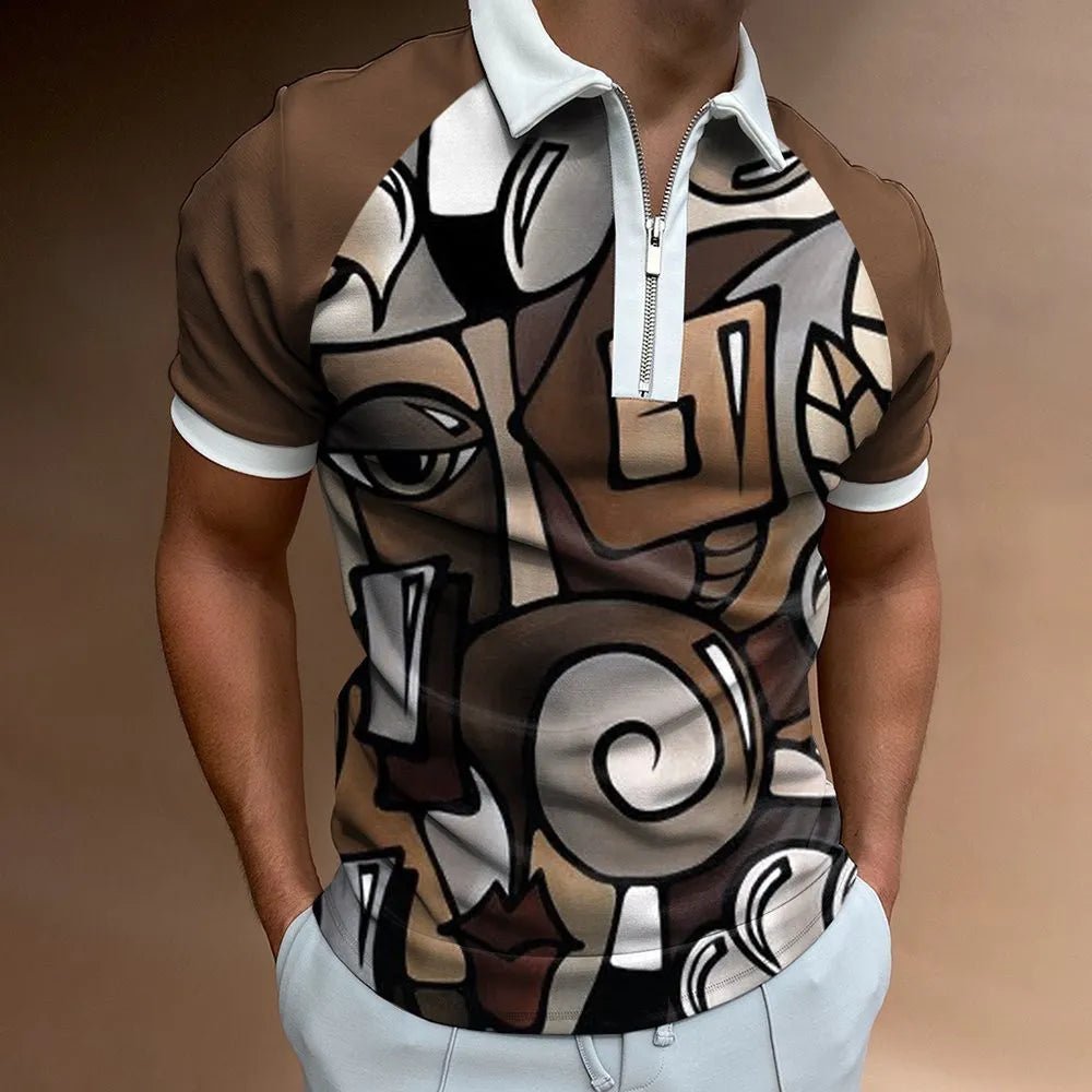 Men's Full Size Zip Collar Short Sleeve Polo Plus Size - Ramm Clothing Ink
