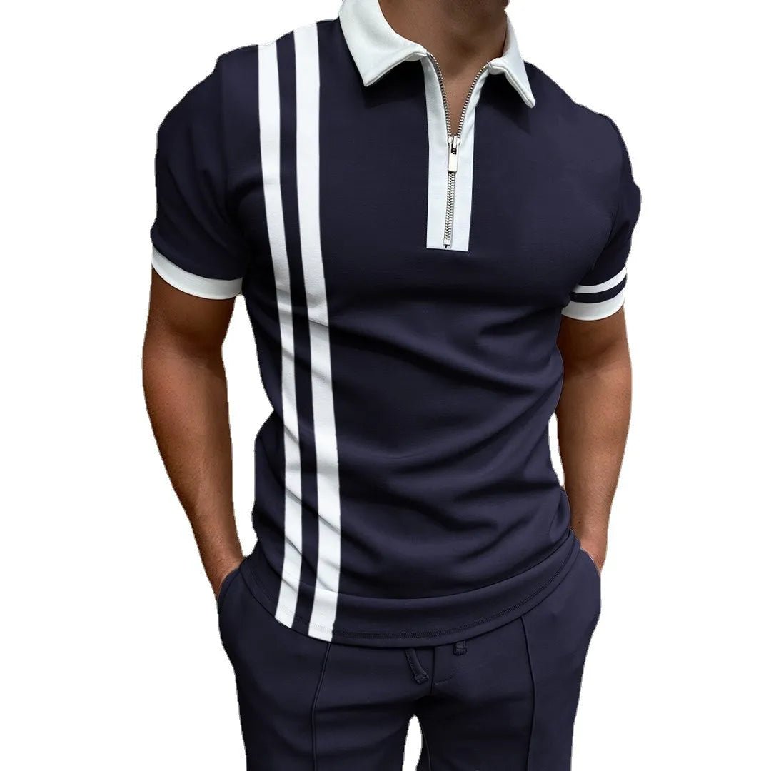 Men's Full Size Zip Collar Short Sleeve Polo Plus Size - Ramm Clothing Ink