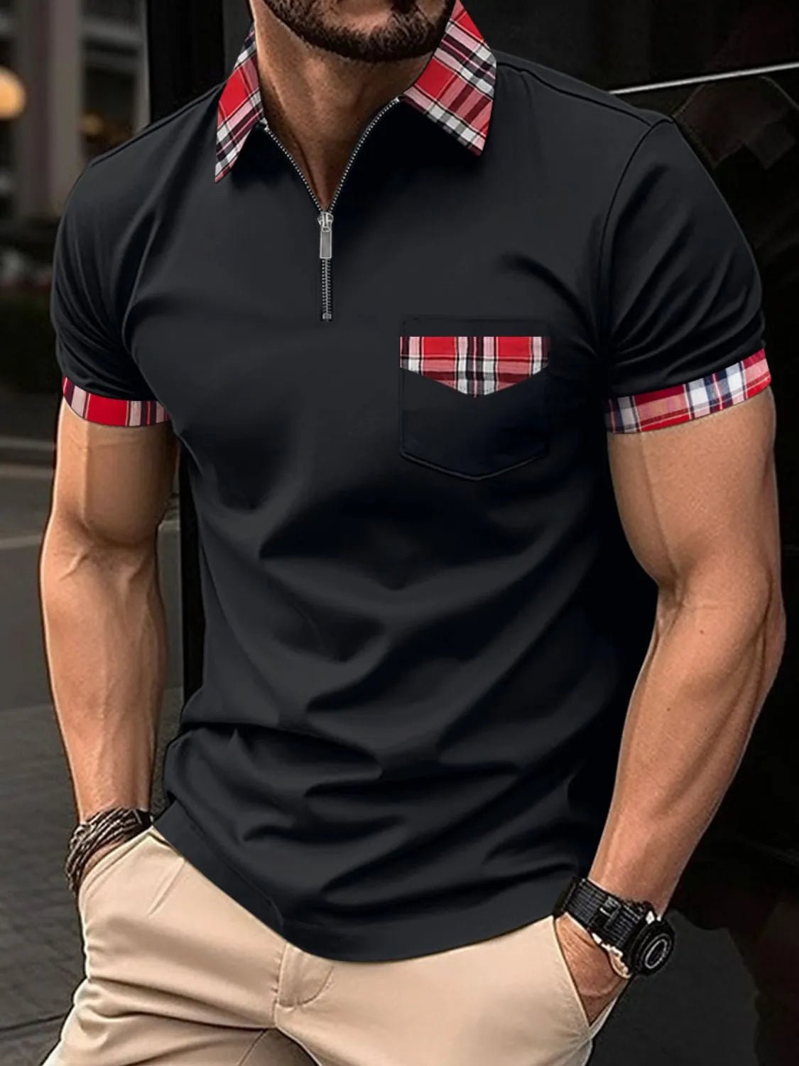 Men's Full Size Zip Collar Short Sleeve Polo Plus Size - Ramm Clothing Ink