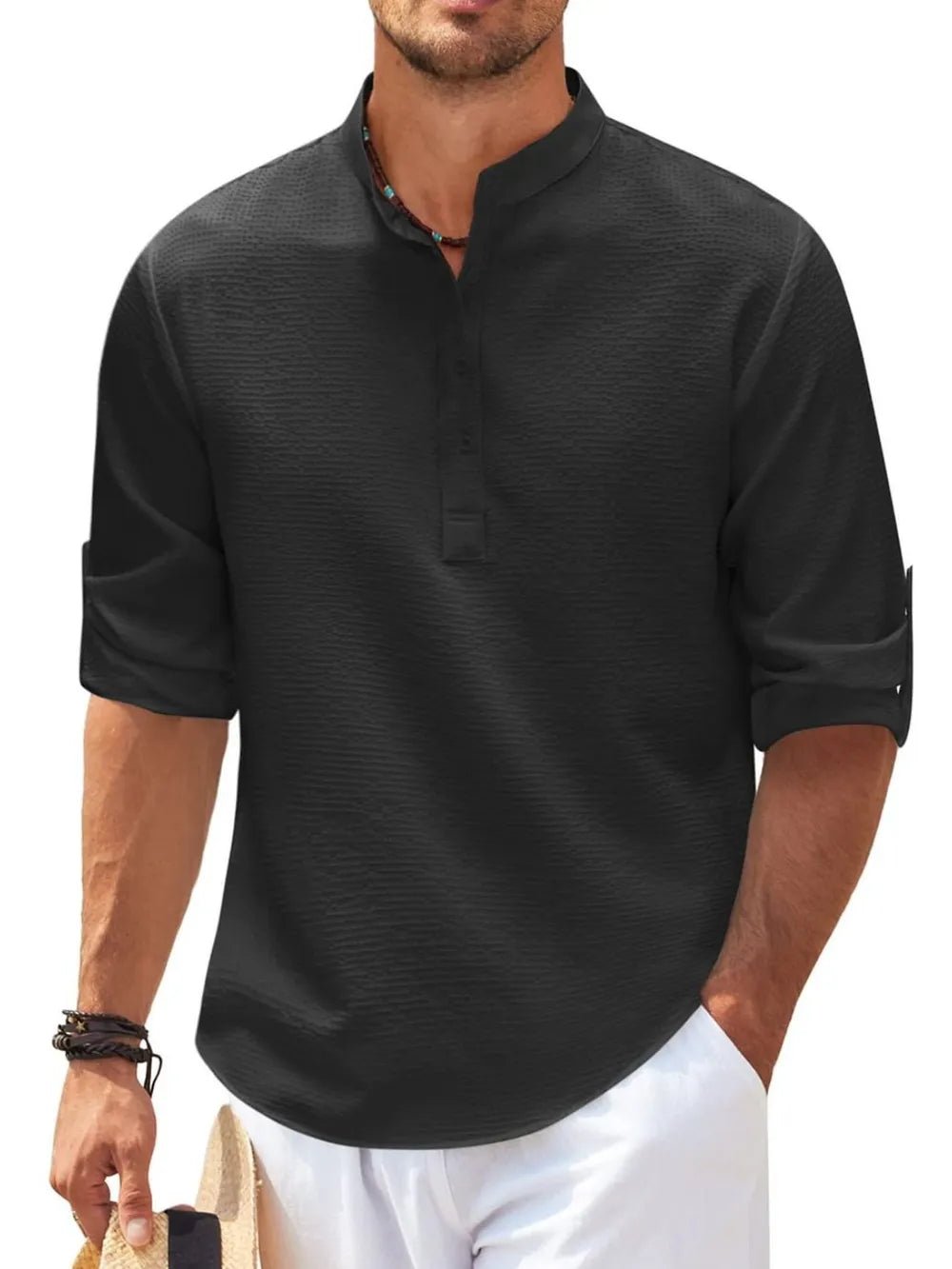 Men's Half Button Long Sleeve Shirt - Ramm Clothing Ink