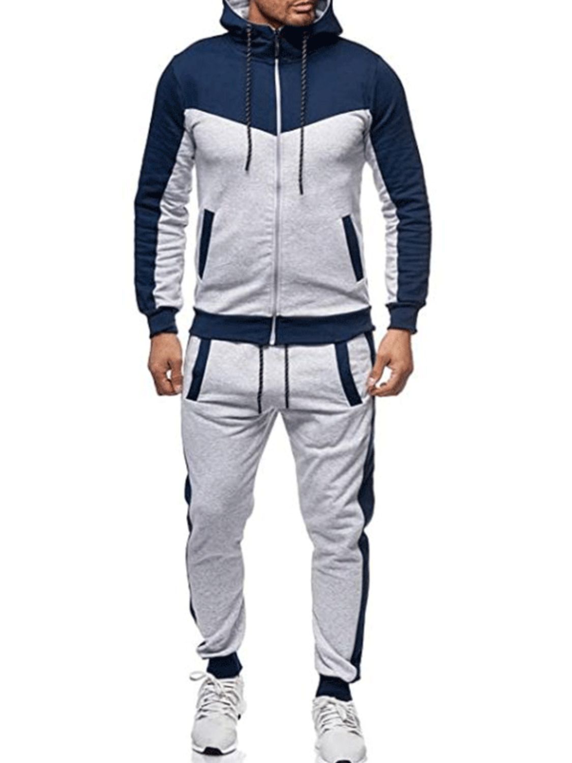 Men's Plus Size Zip Up Contrast Hoodie and Pants Set - Ramm Clothing Ink