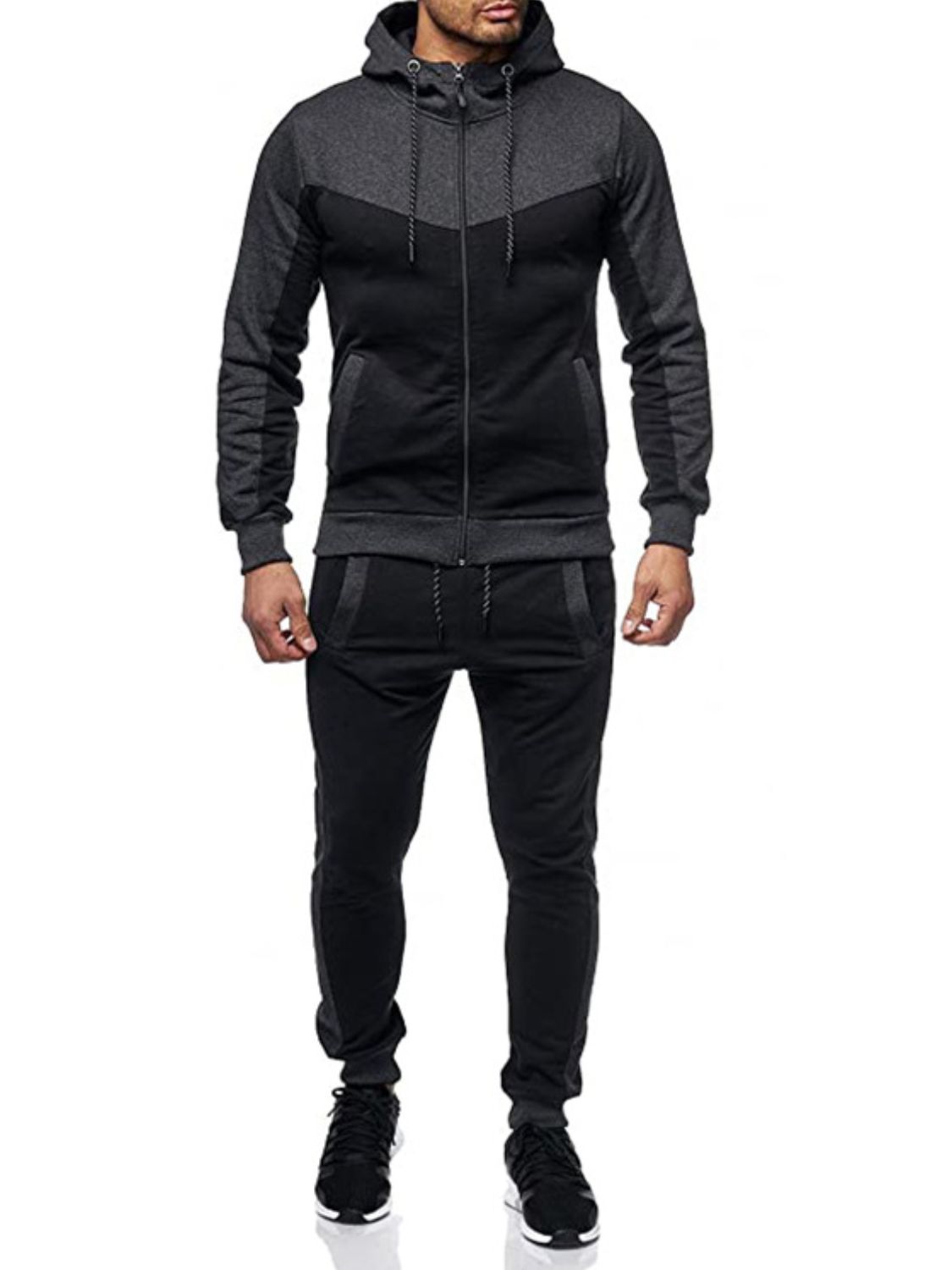 Men's Plus Size Zip Up Contrast Hoodie and Pants Set - Ramm Clothing Ink