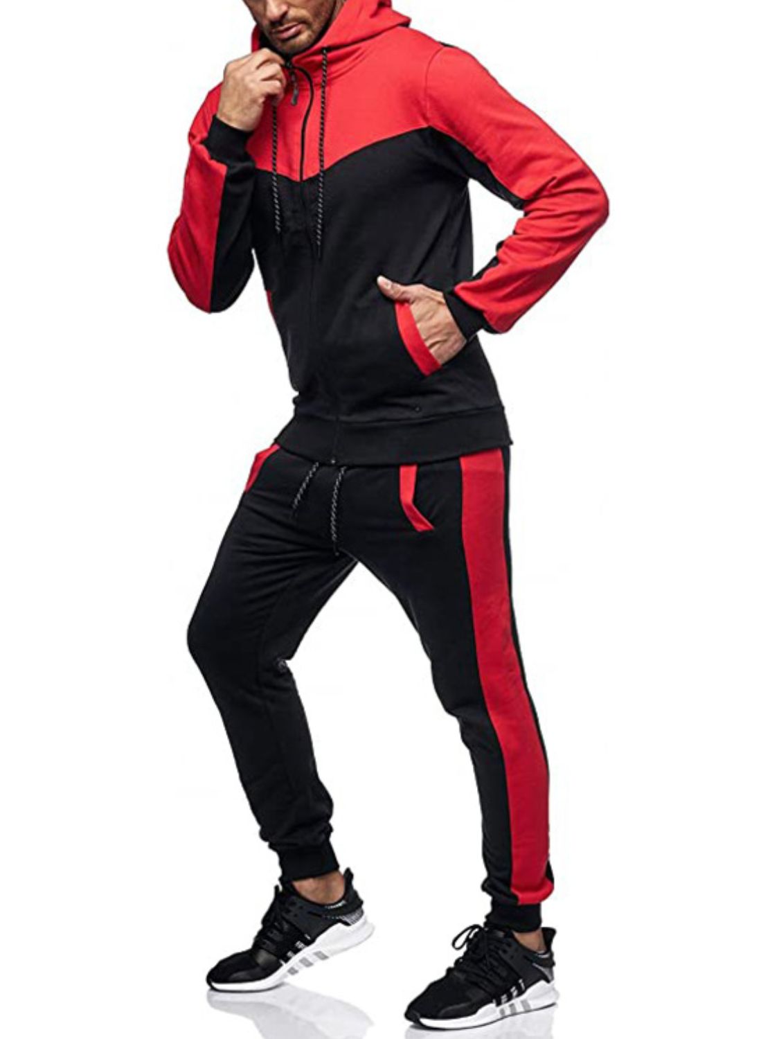 Men's Plus Size Zip Up Contrast Hoodie and Pants Set - Ramm Clothing Ink