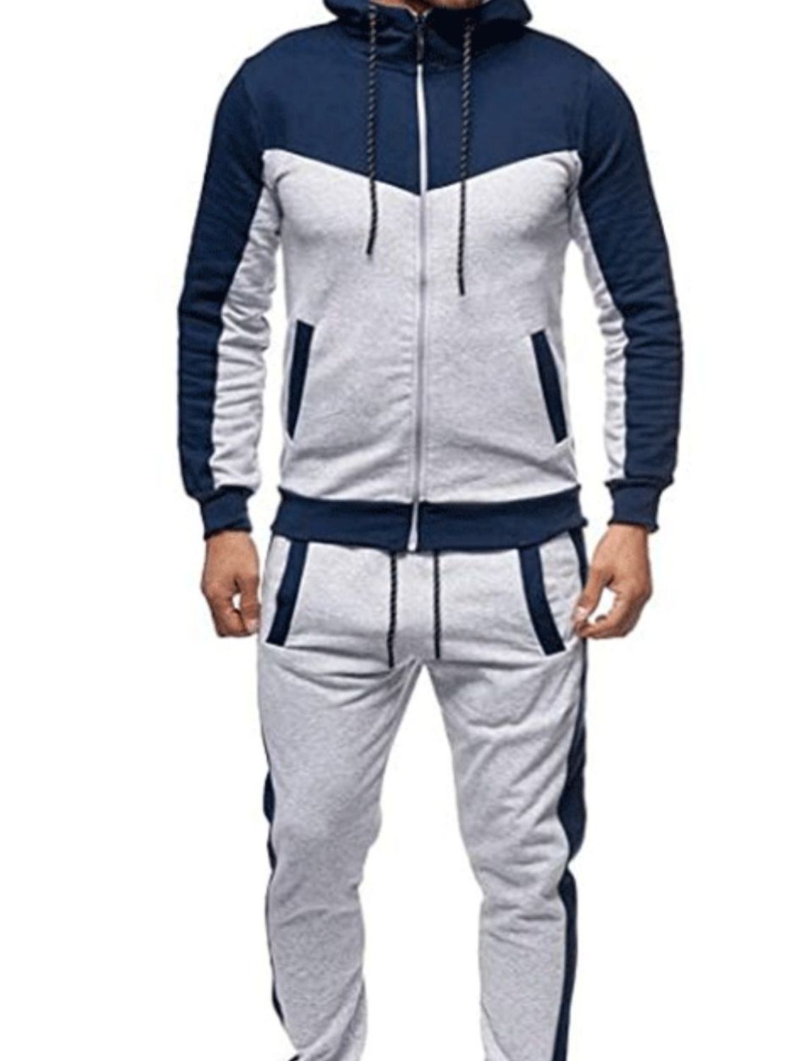 Men's Plus Size Zip Up Contrast Hoodie and Pants Set - Ramm Clothing Ink