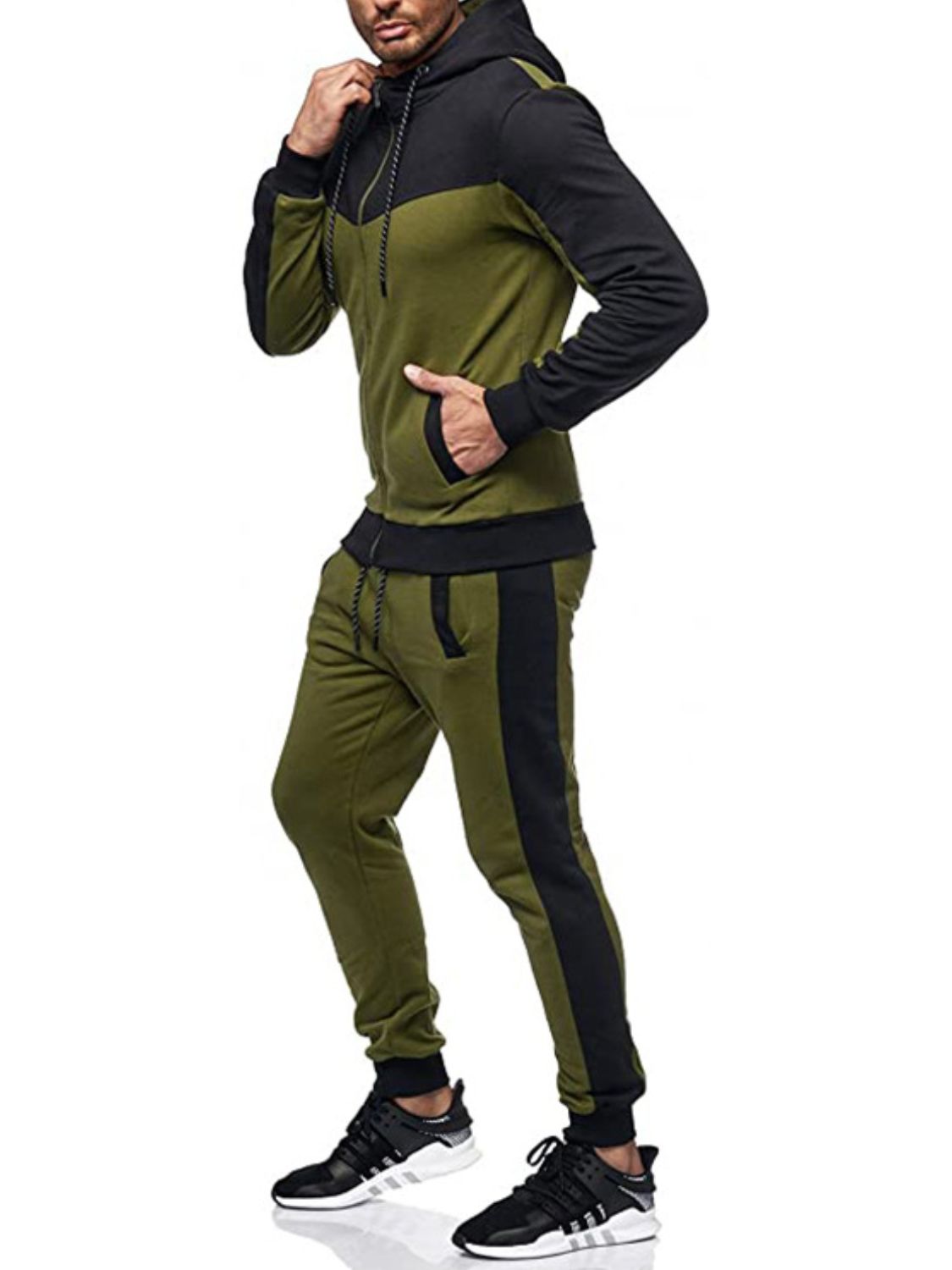 Men's Plus Size Zip Up Contrast Hoodie and Pants Set - Ramm Clothing Ink