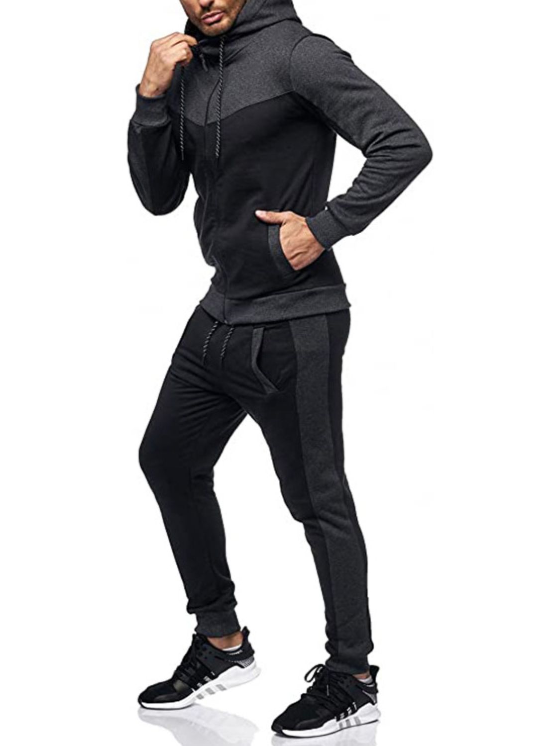 Men's Plus Size Zip Up Contrast Hoodie and Pants Set - Ramm Clothing Ink