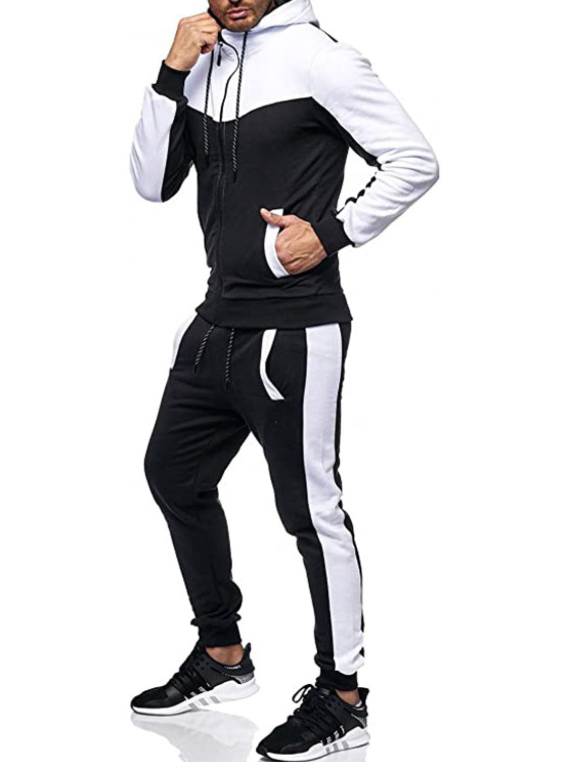 Men's Plus Size Zip Up Contrast Hoodie and Pants Set - Ramm Clothing Ink
