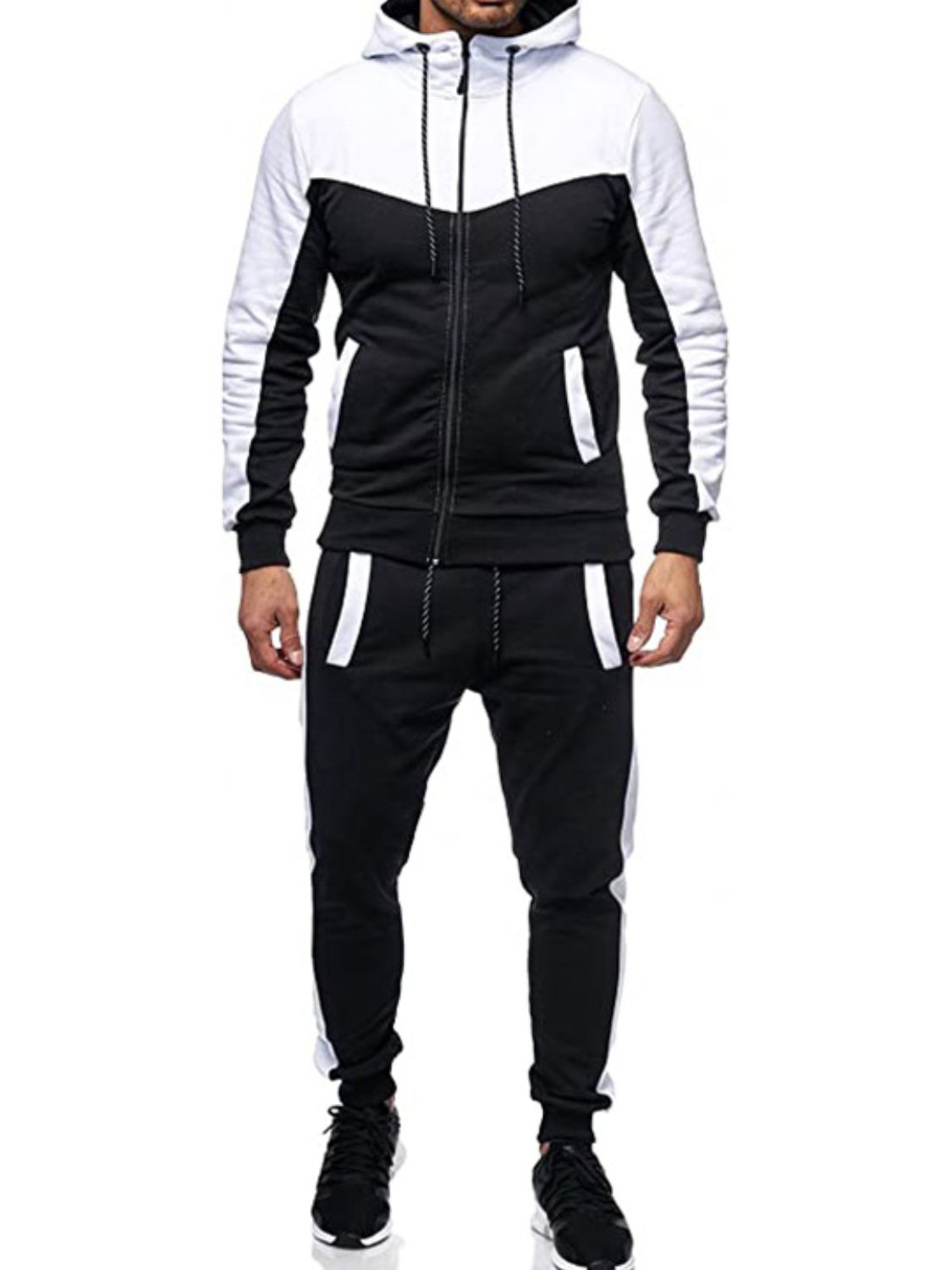 Men's Plus Size Zip Up Contrast Hoodie and Pants Set - Ramm Clothing Ink