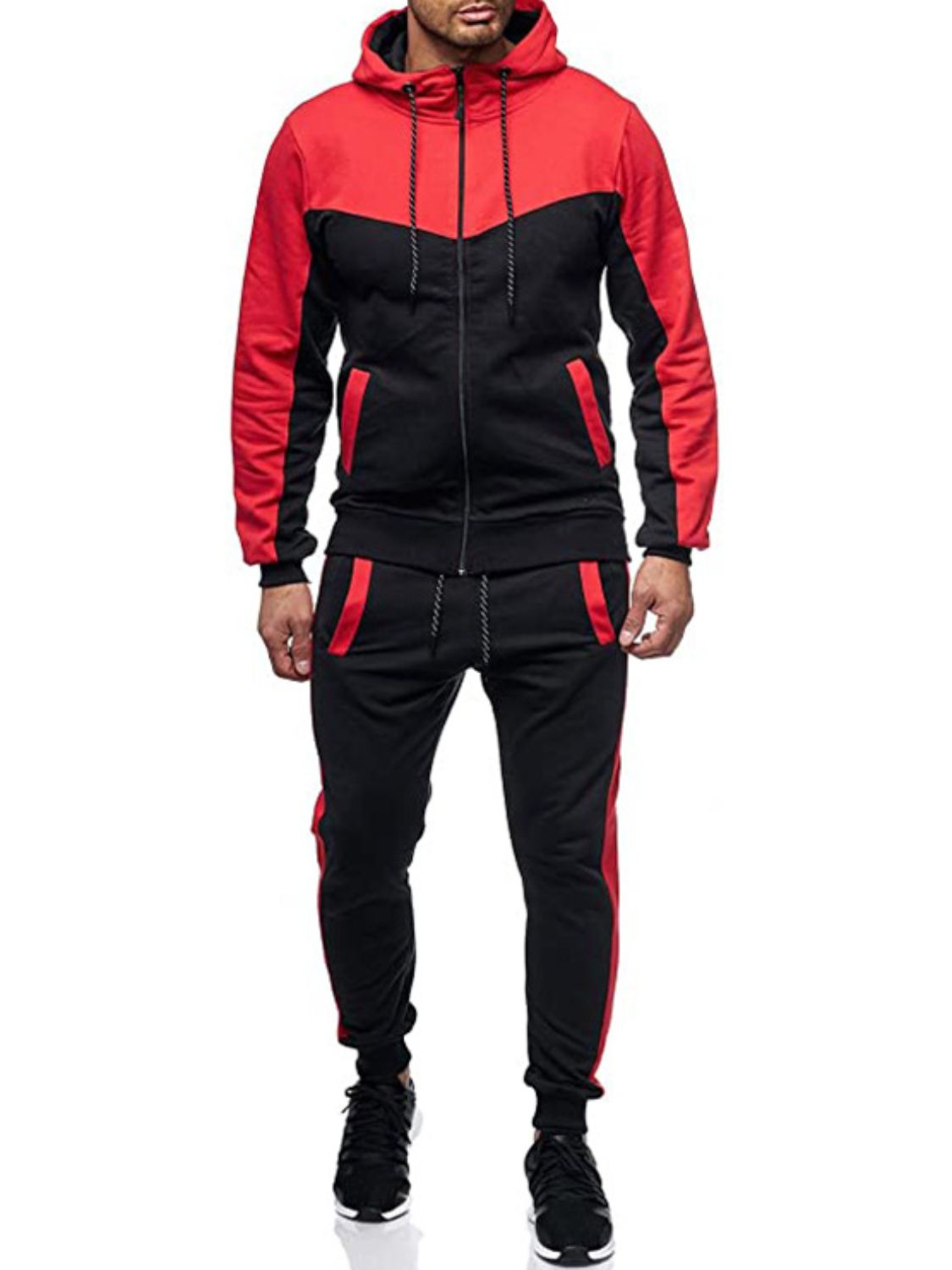 Men's Plus Size Zip Up Contrast Hoodie and Pants Set - Ramm Clothing Ink