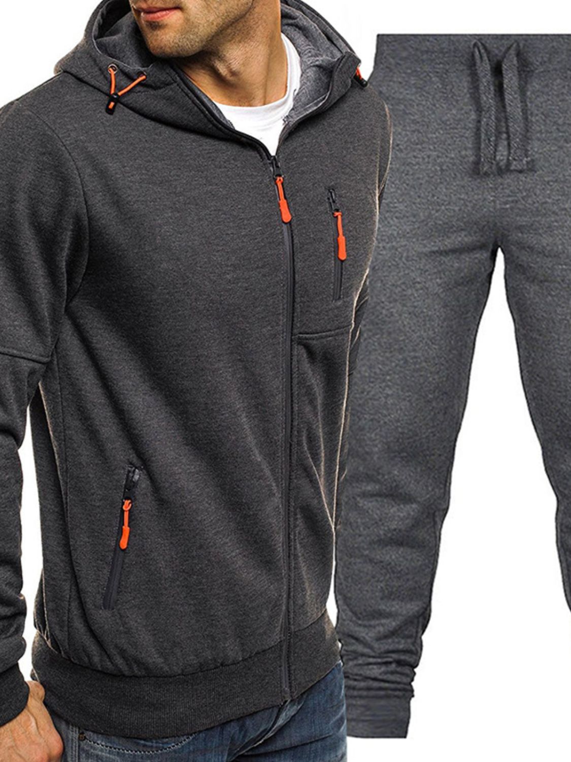 Men's Plus Size Zip Up Hooded Top and Pants Set - Ramm Clothing Ink