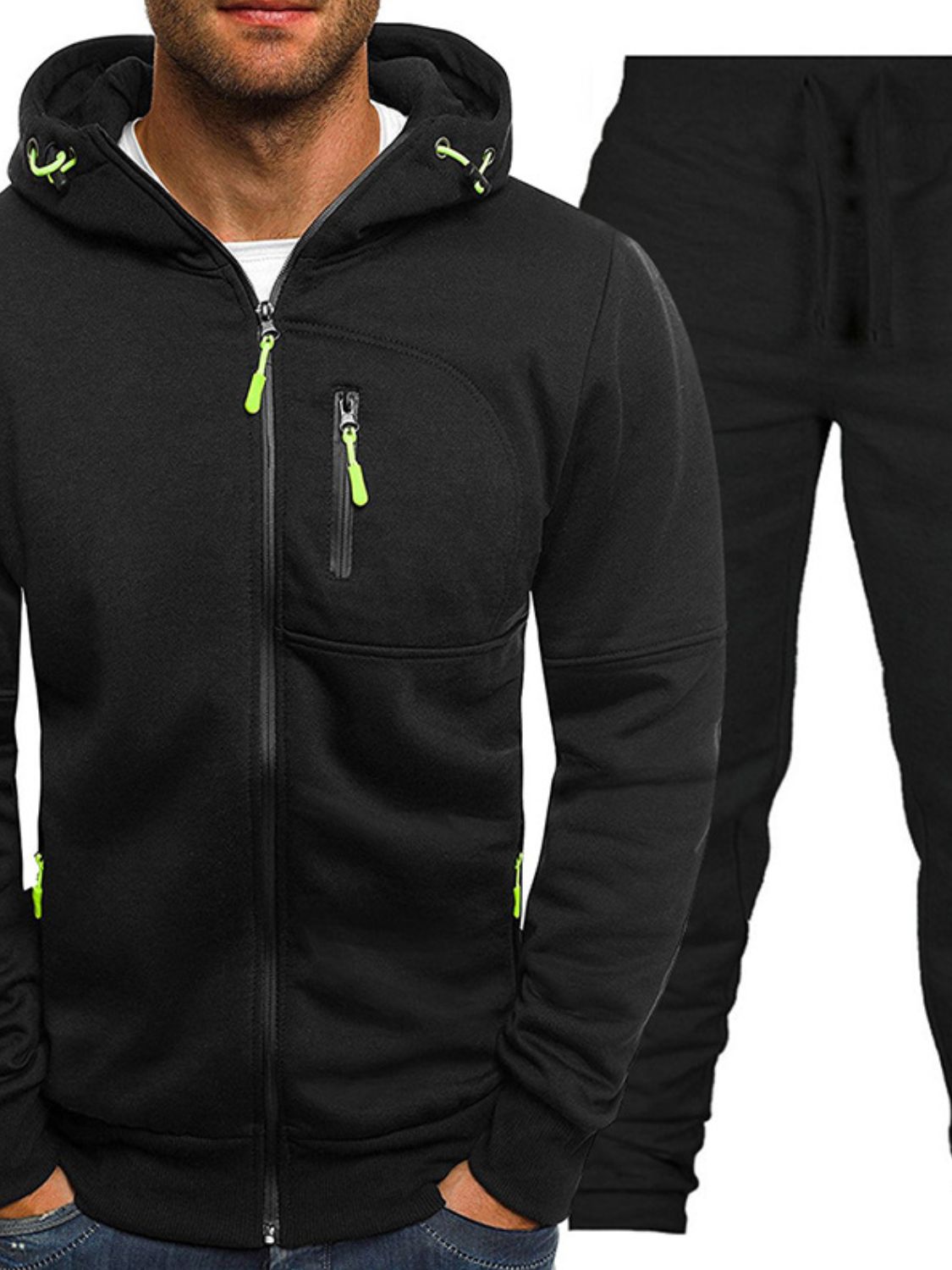 Men's Plus Size Zip Up Hooded Top and Pants Set - Ramm Clothing Ink