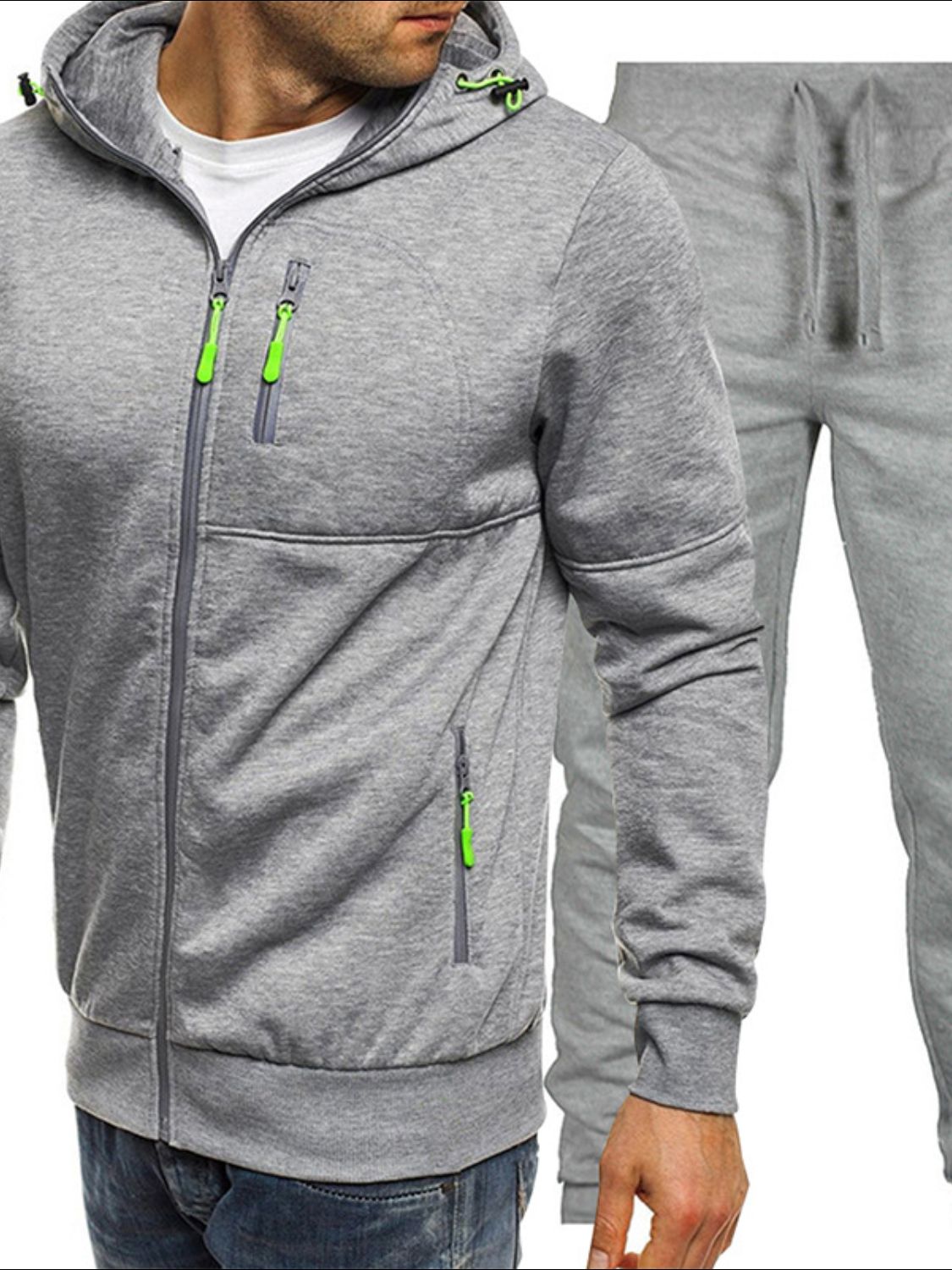 Men's Plus Size Zip Up Hooded Top and Pants Set - Ramm Clothing Ink