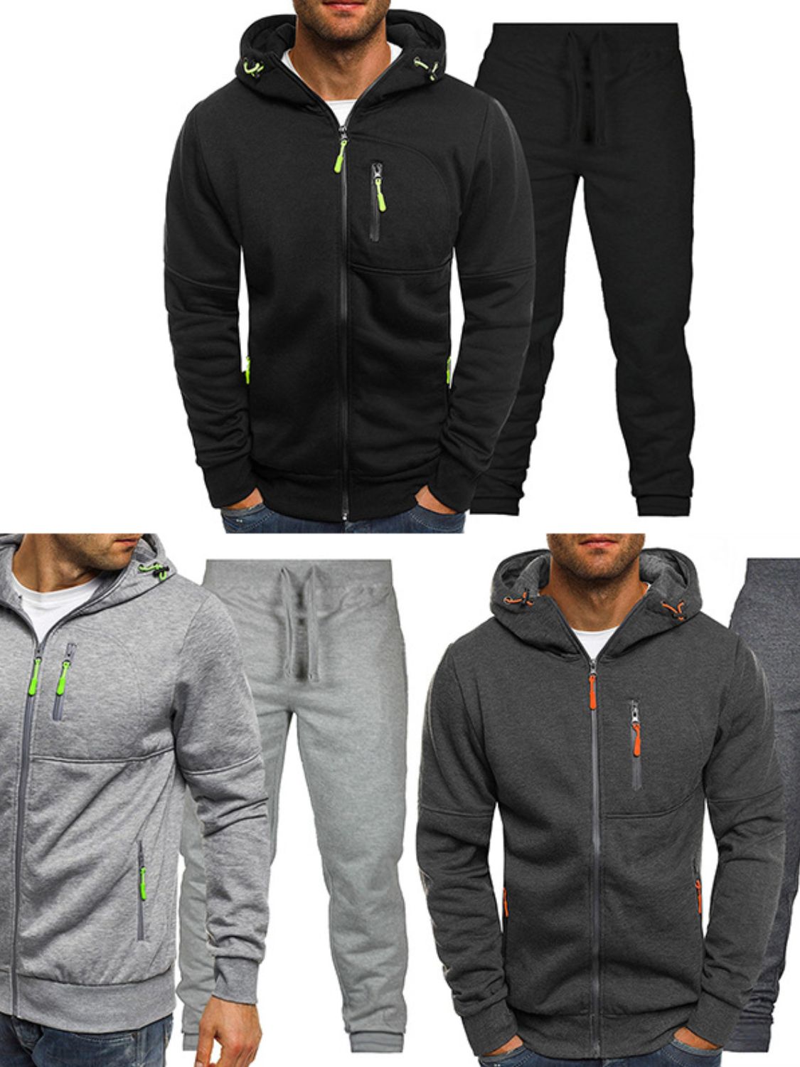 Men's Plus Size Zip Up Hooded Top and Pants Set - Ramm Clothing Ink