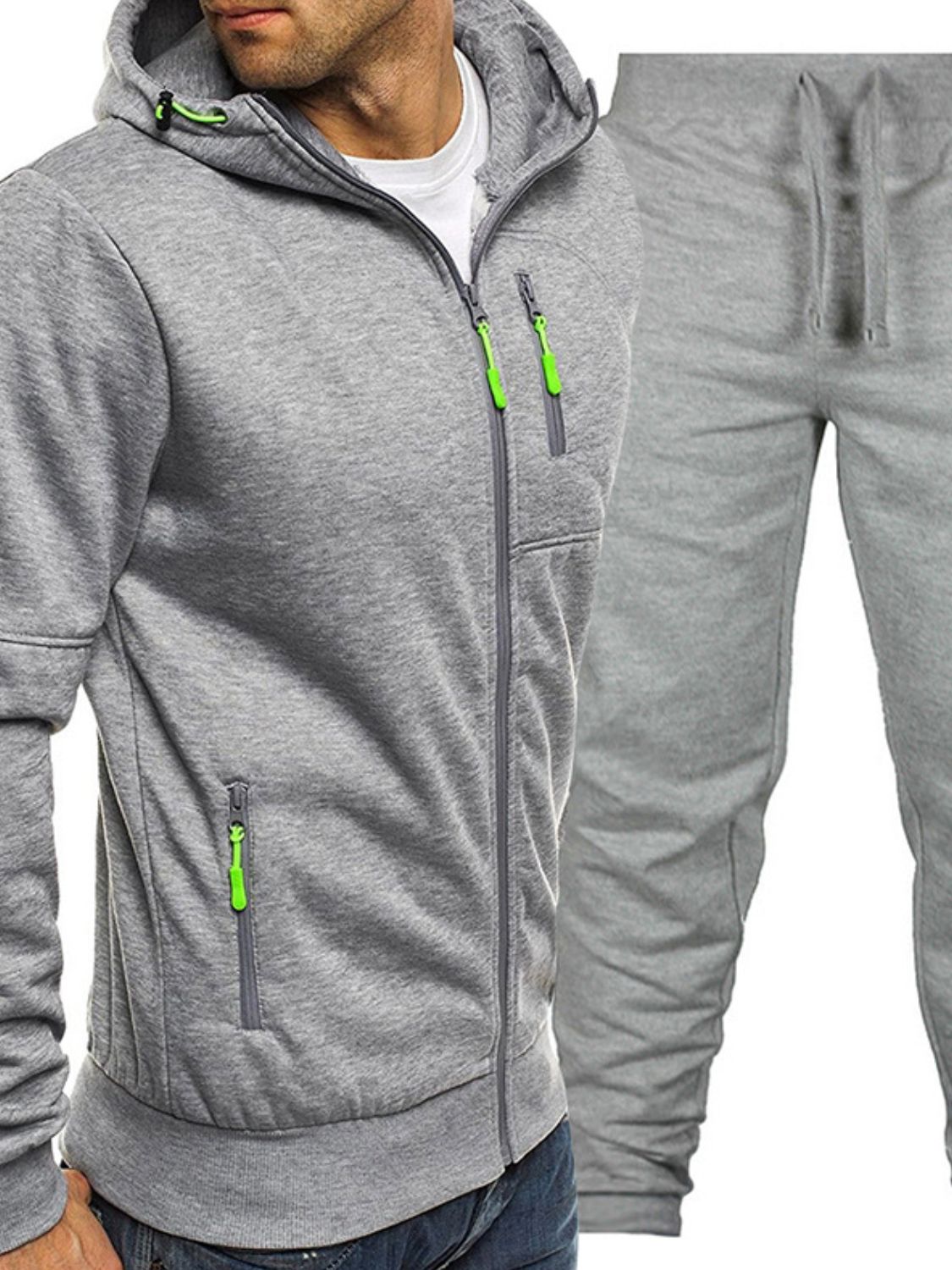 Men's Plus Size Zip Up Hooded Top and Pants Set - Ramm Clothing Ink