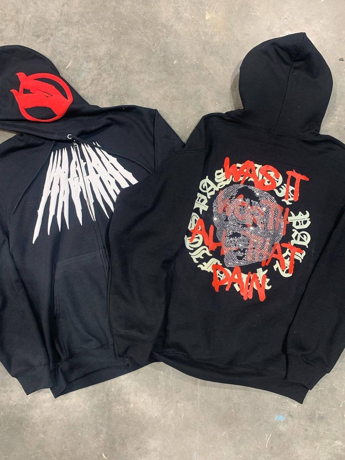 Men's Rhinestone Letter Zip Up Hoodie - Ramm Clothing Ink