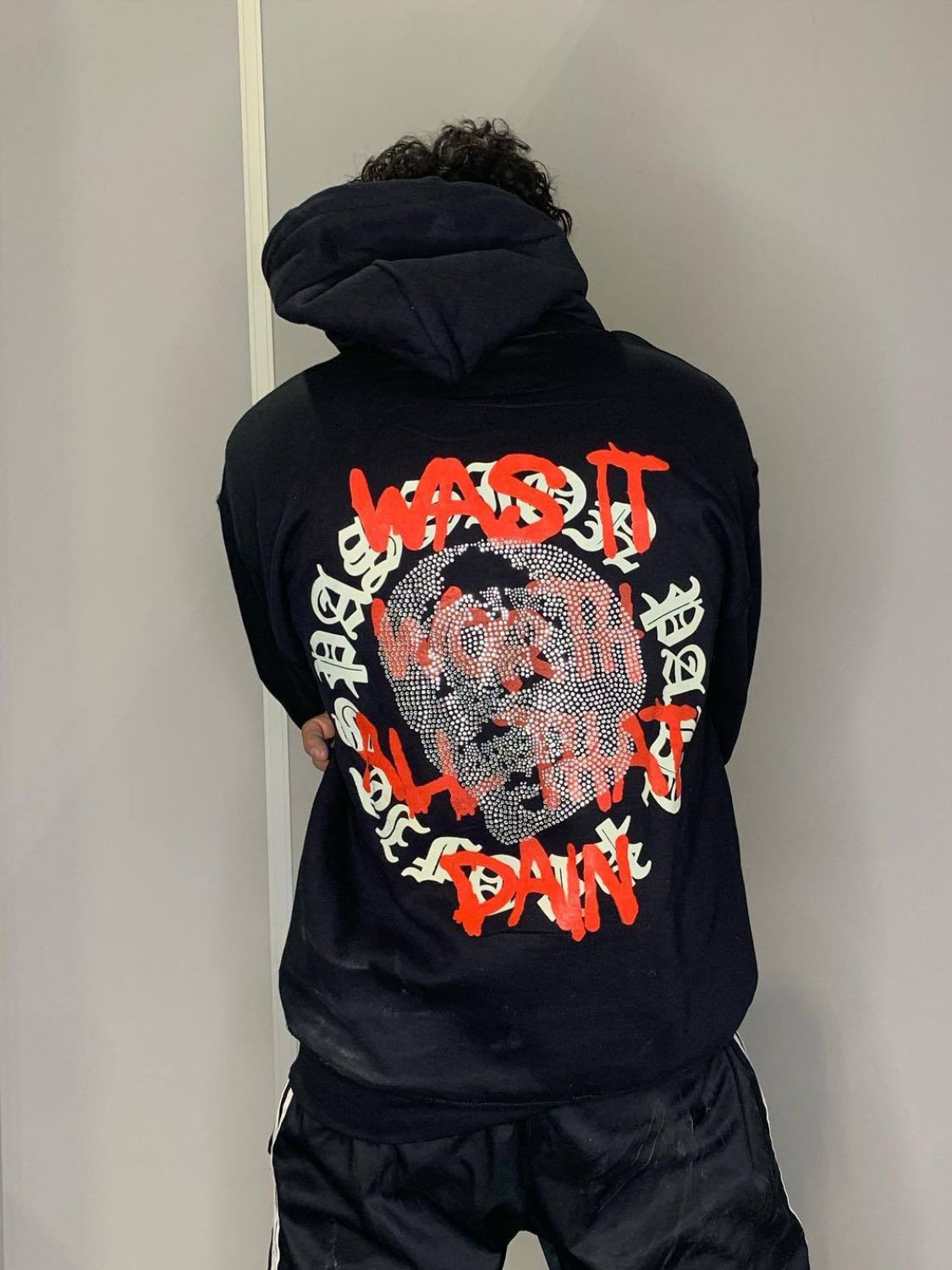 Men's Rhinestone Letter Zip Up Hoodie - Ramm Clothing Ink