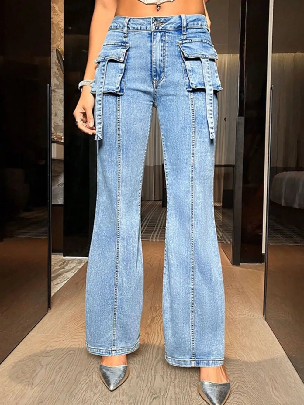Mid Rise Straight Jeans with Cargo Pockets - Ramm Clothing Ink