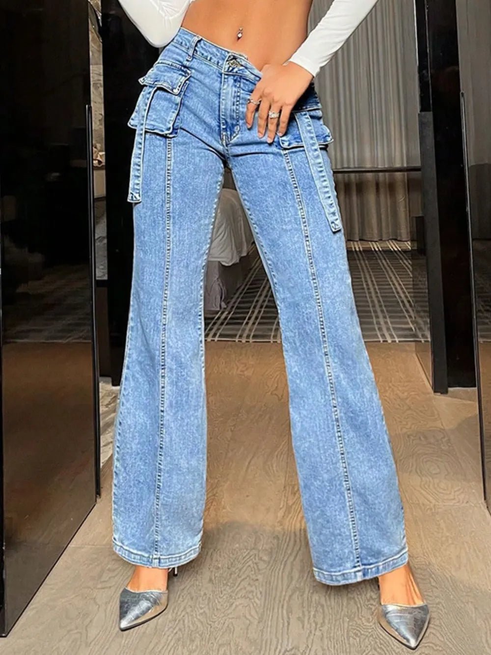 Mid Rise Straight Jeans with Cargo Pockets - Ramm Clothing Ink