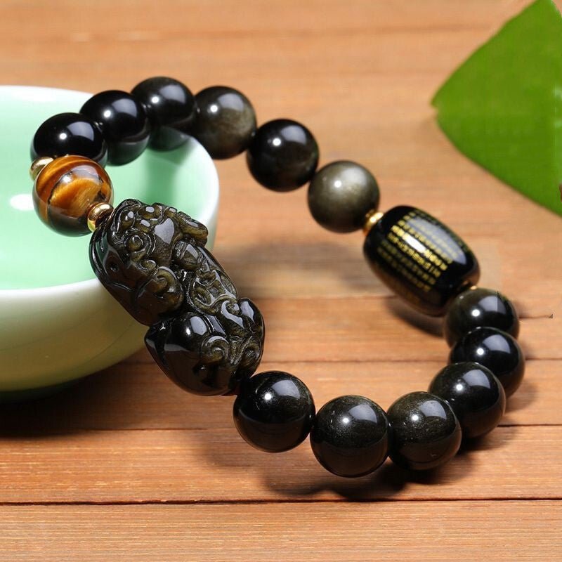 Natural Mexican gold obsidian double PI xiu bracelet - Ramm Clothing Ink