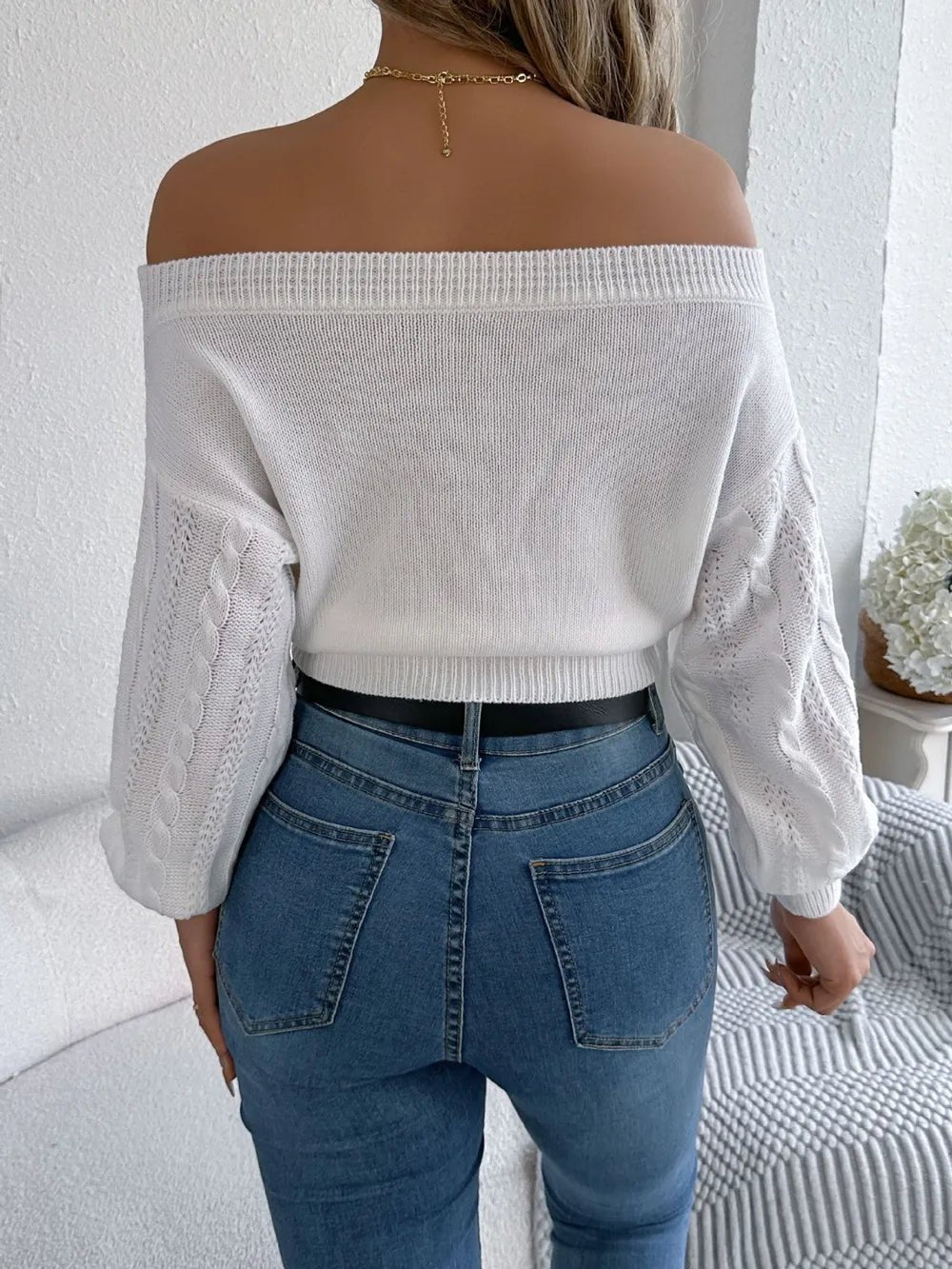 Off - Shoulder Long Sleeve Sweater - Ramm Clothing Ink