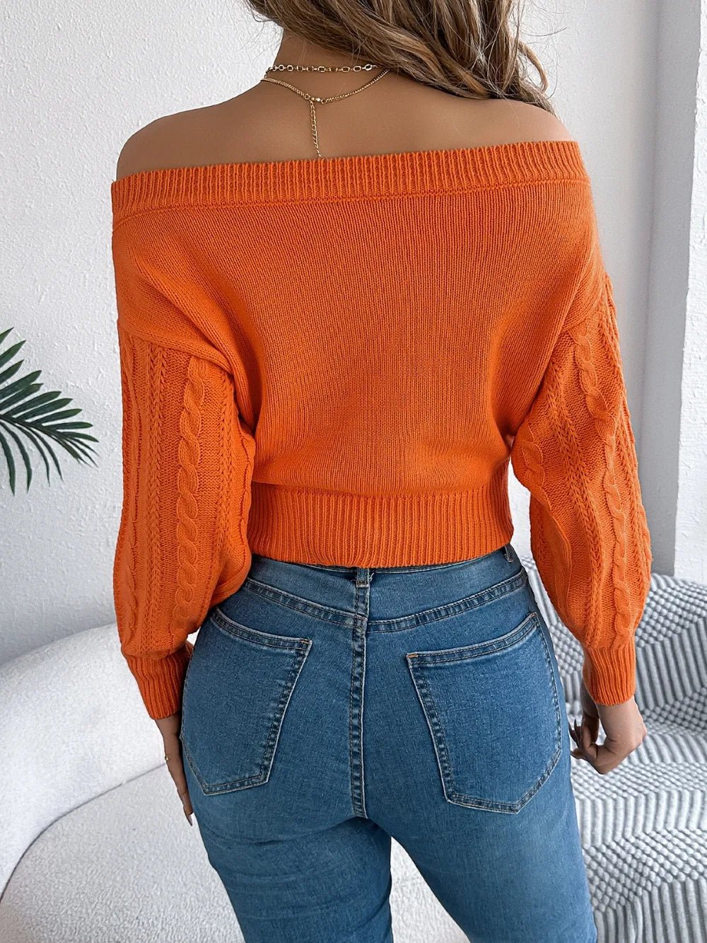 Off - Shoulder Long Sleeve Sweater - Ramm Clothing Ink