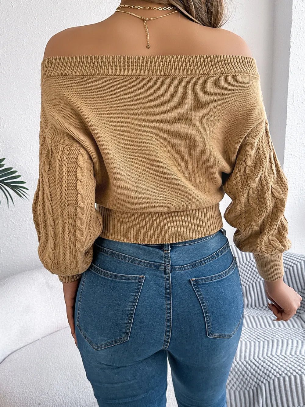 Off - Shoulder Long Sleeve Sweater - Ramm Clothing Ink