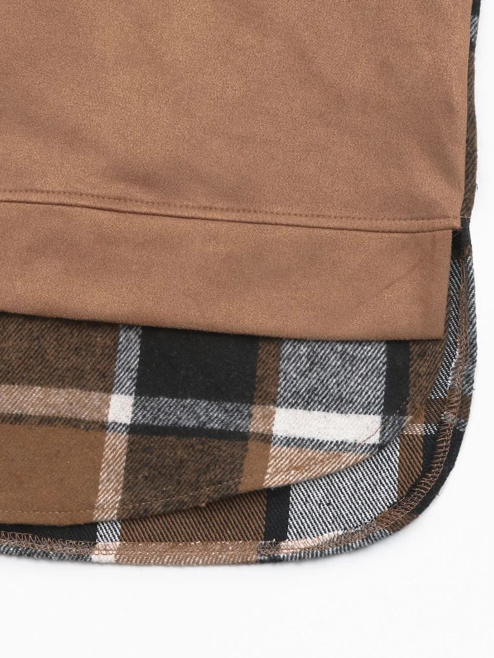 Perfee Drawstring Slit Plaid Long Sleeve Hoodie - Ramm Clothing Ink