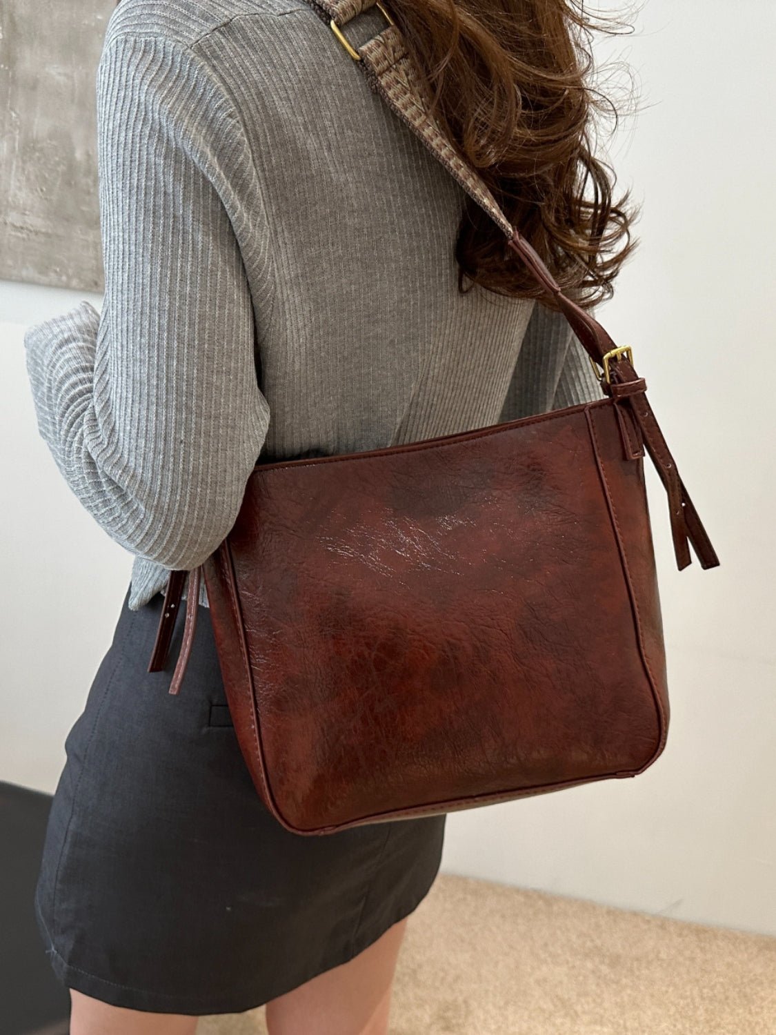 PU Leather Adjustable Strap Crossbody Bag with Pouch - Ramm Clothing Ink