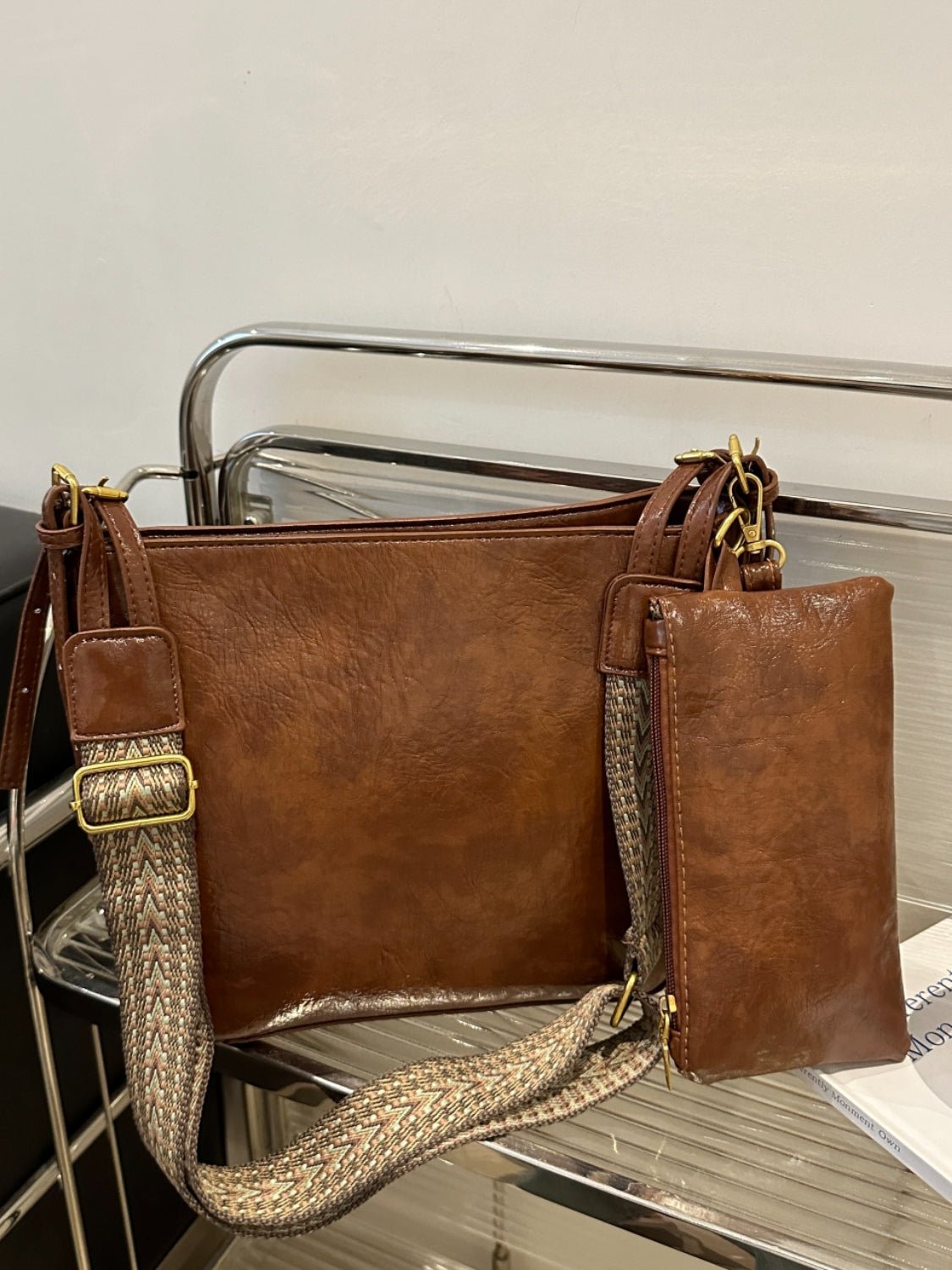 PU Leather Adjustable Strap Crossbody Bag with Pouch - Ramm Clothing Ink