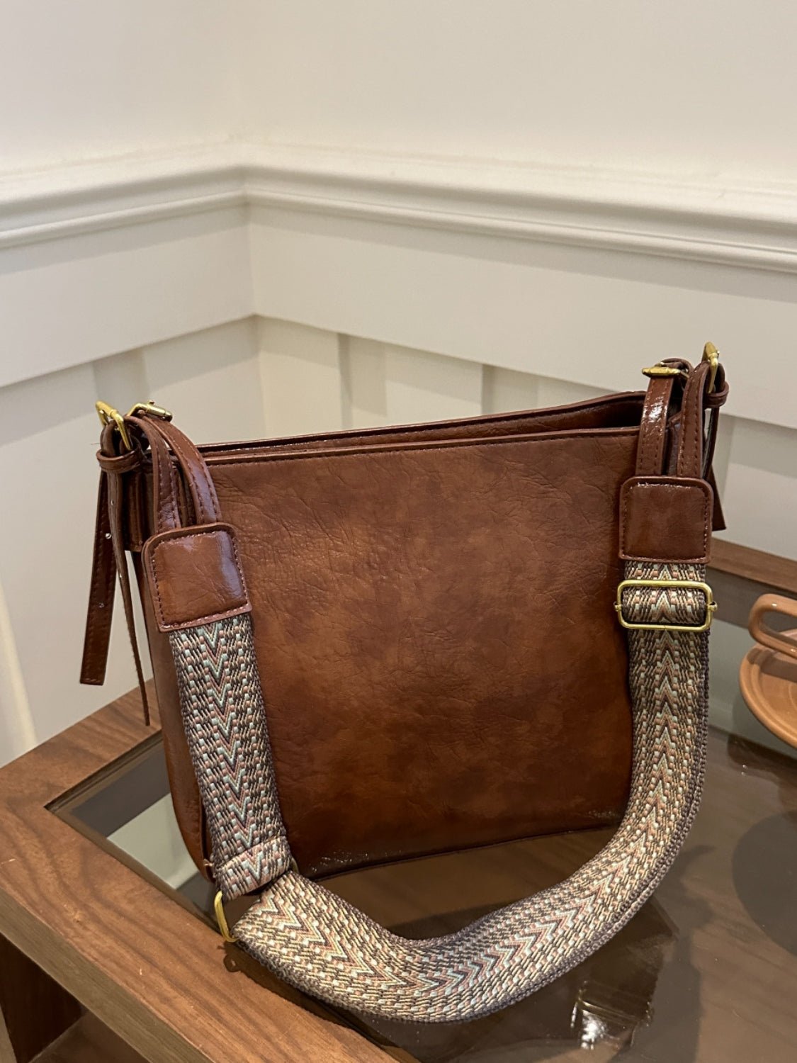 PU Leather Adjustable Strap Crossbody Bag with Pouch - Ramm Clothing Ink