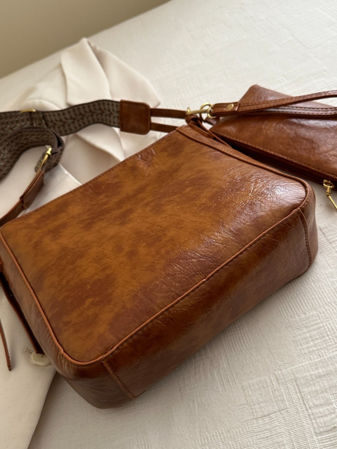 PU Leather Adjustable Strap Crossbody Bag with Pouch - Ramm Clothing Ink