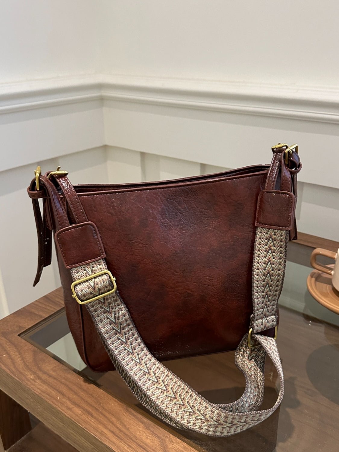 PU Leather Adjustable Strap Crossbody Bag with Pouch - Ramm Clothing Ink