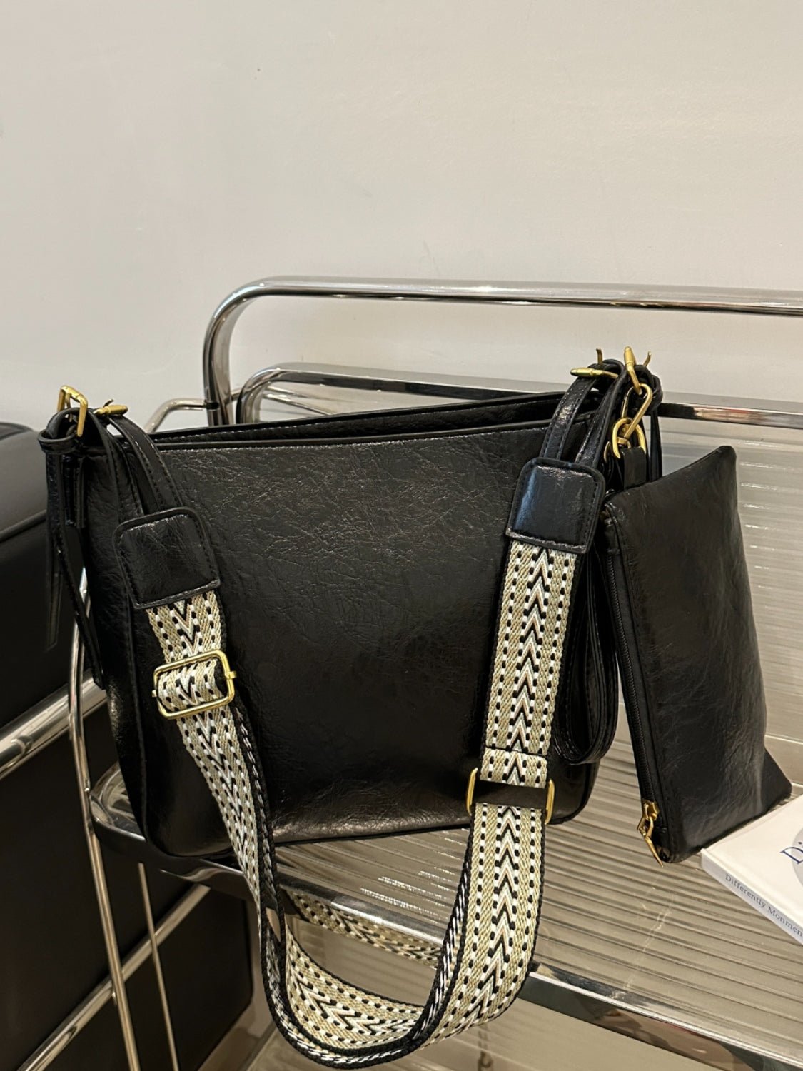 PU Leather Adjustable Strap Crossbody Bag with Pouch - Ramm Clothing Ink