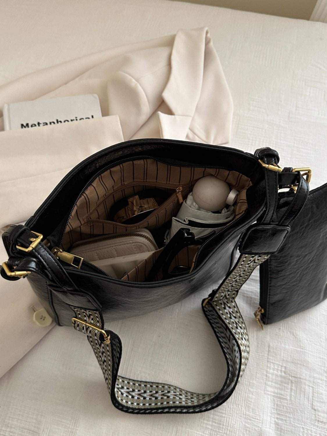 PU Leather Adjustable Strap Crossbody Bag with Pouch - Ramm Clothing Ink