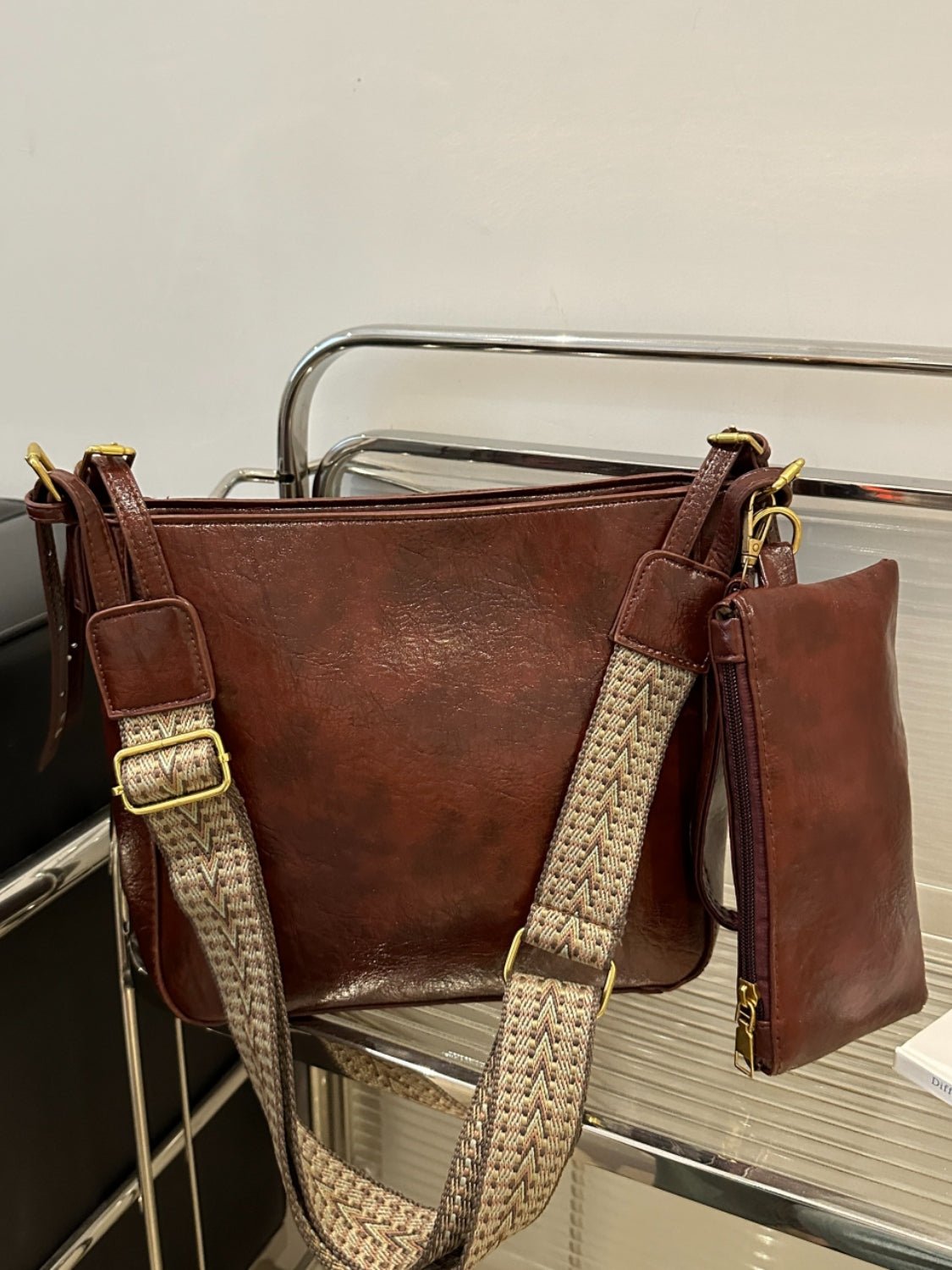 PU Leather Adjustable Strap Crossbody Bag with Pouch - Ramm Clothing Ink