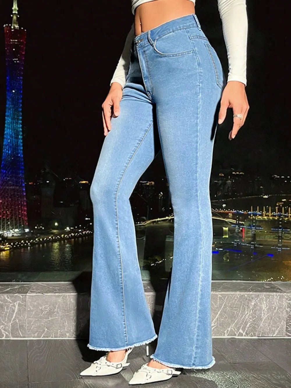 Raw Hem Bootcut Jeans with Pockets - Ramm Clothing Ink
