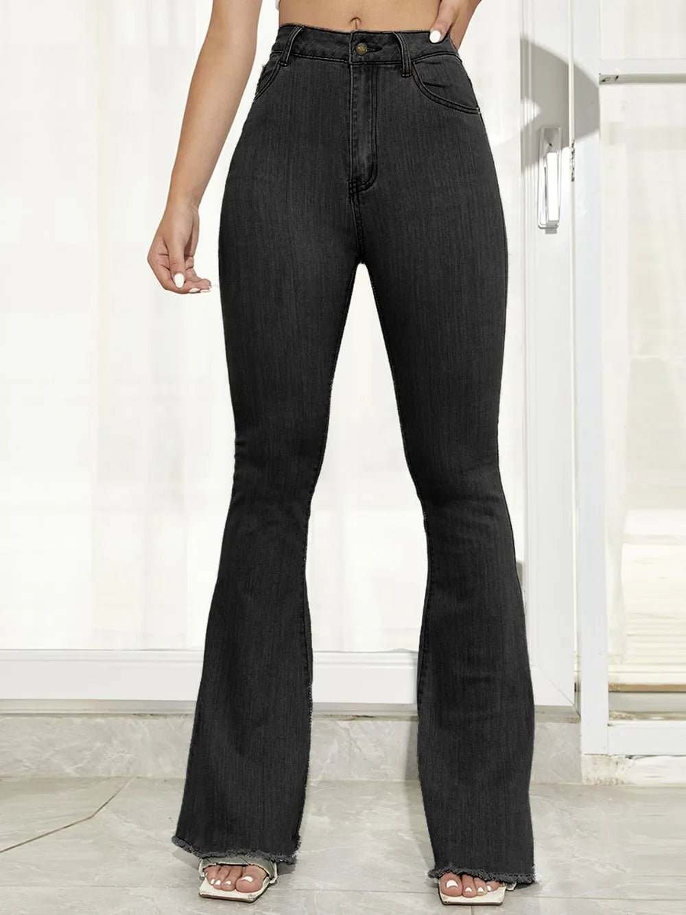 Raw Hem High Waist Flare Jeans - Ramm Clothing Ink