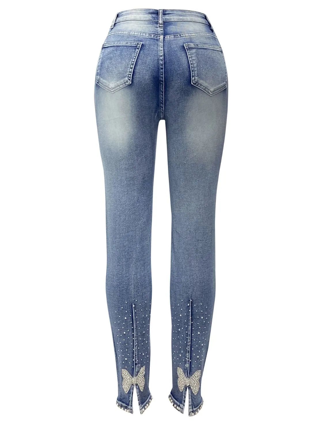 Rhinestone Butterfly Jeans with Pockets - Ramm Clothing Ink