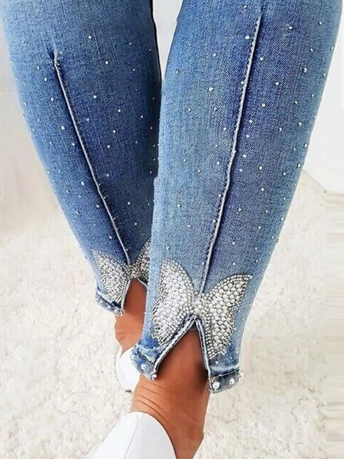 Rhinestone Butterfly Jeans with Pockets - Ramm Clothing Ink