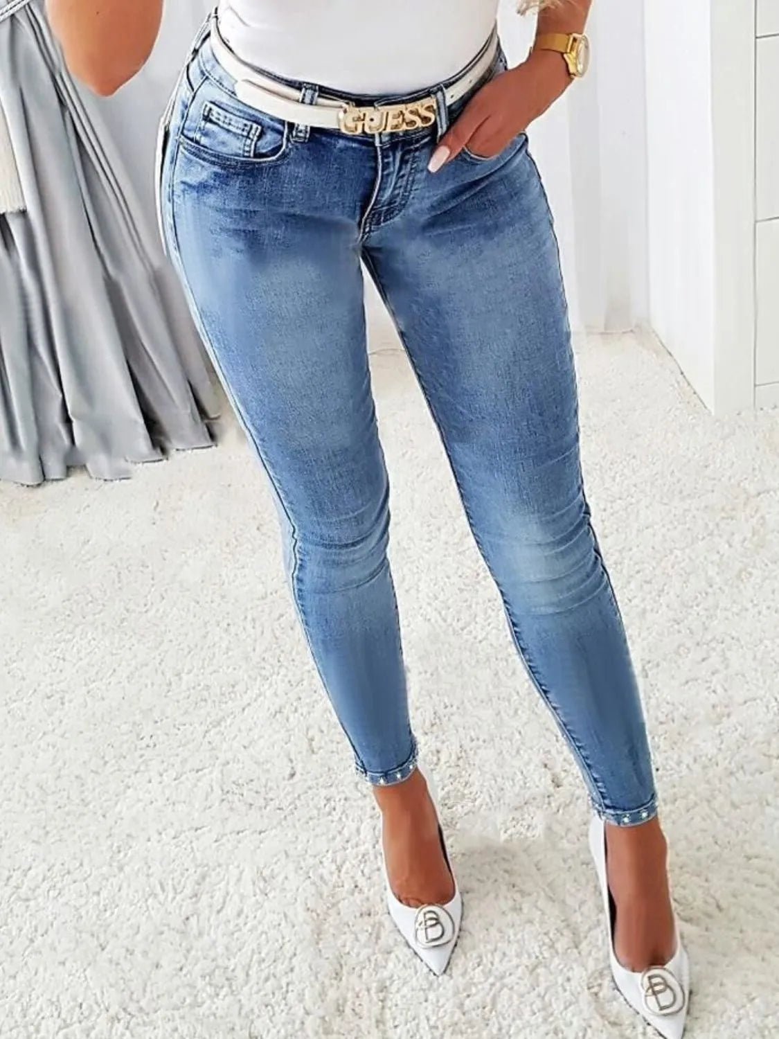 Rhinestone Butterfly Jeans with Pockets - Ramm Clothing Ink