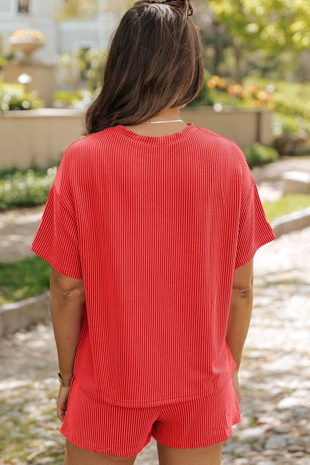 Round Neck Dropped Shoulder Top and Shorts Set - Ramm Clothing Ink