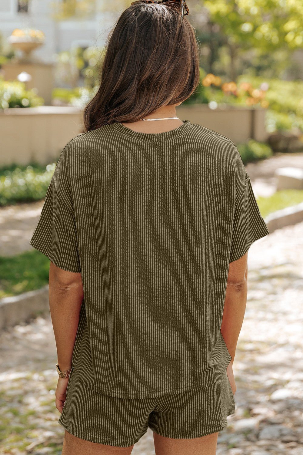 Round Neck Dropped Shoulder Top and Shorts Set - Ramm Clothing Ink