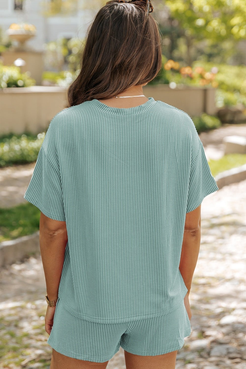 Round Neck Dropped Shoulder Top and Shorts Set - Ramm Clothing Ink