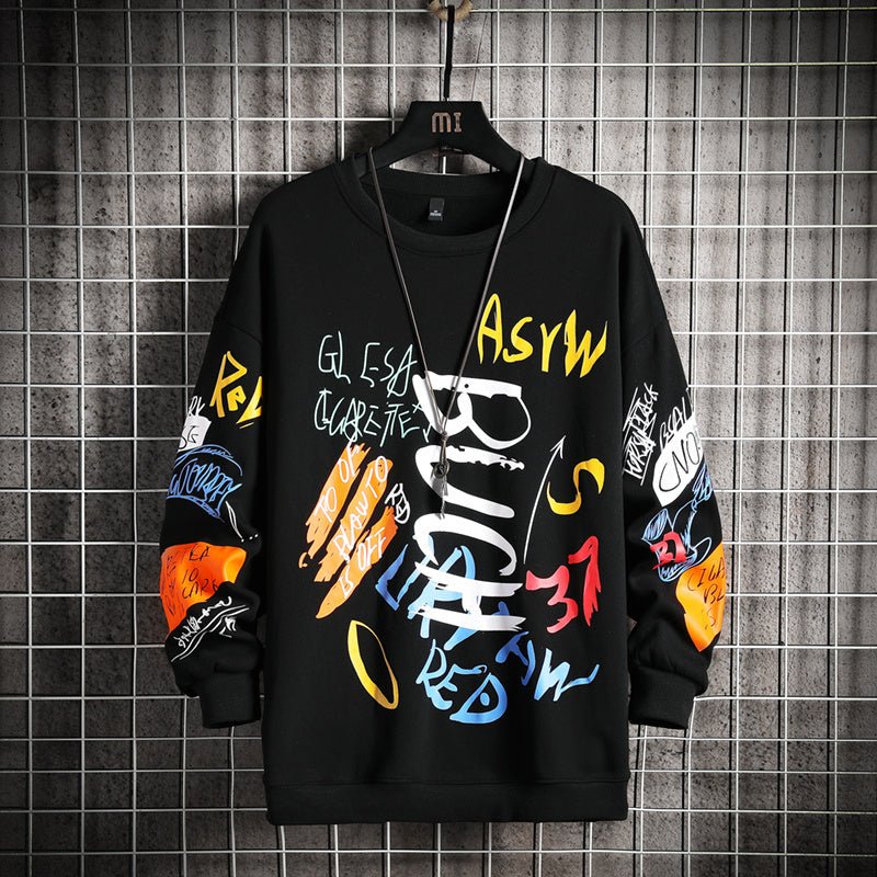 SingleRoad Mens Crewneck Sweatshirt Men Harajuku Oversized Japanese Streetwear Hip Hop Black Hoodie Men Sweatshirts Hoodies - Ramm Clothing Ink