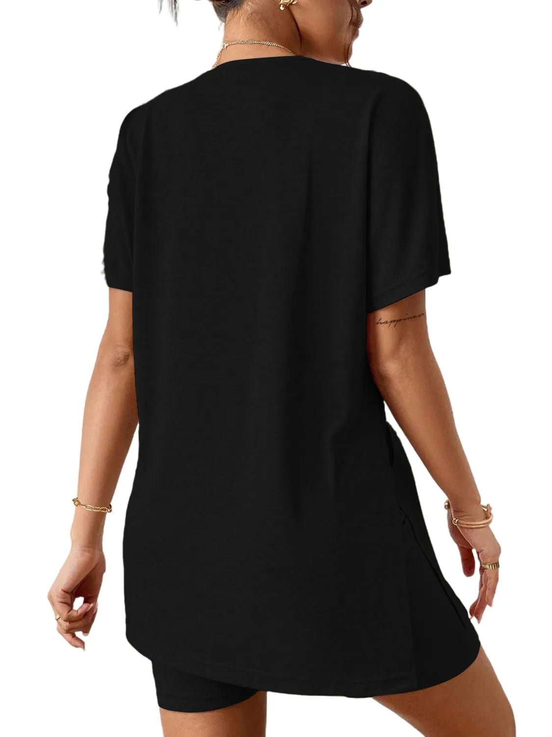 Slit Round Neck Short Sleeve Oversized Top and Shorts Set - Ramm Clothing Ink