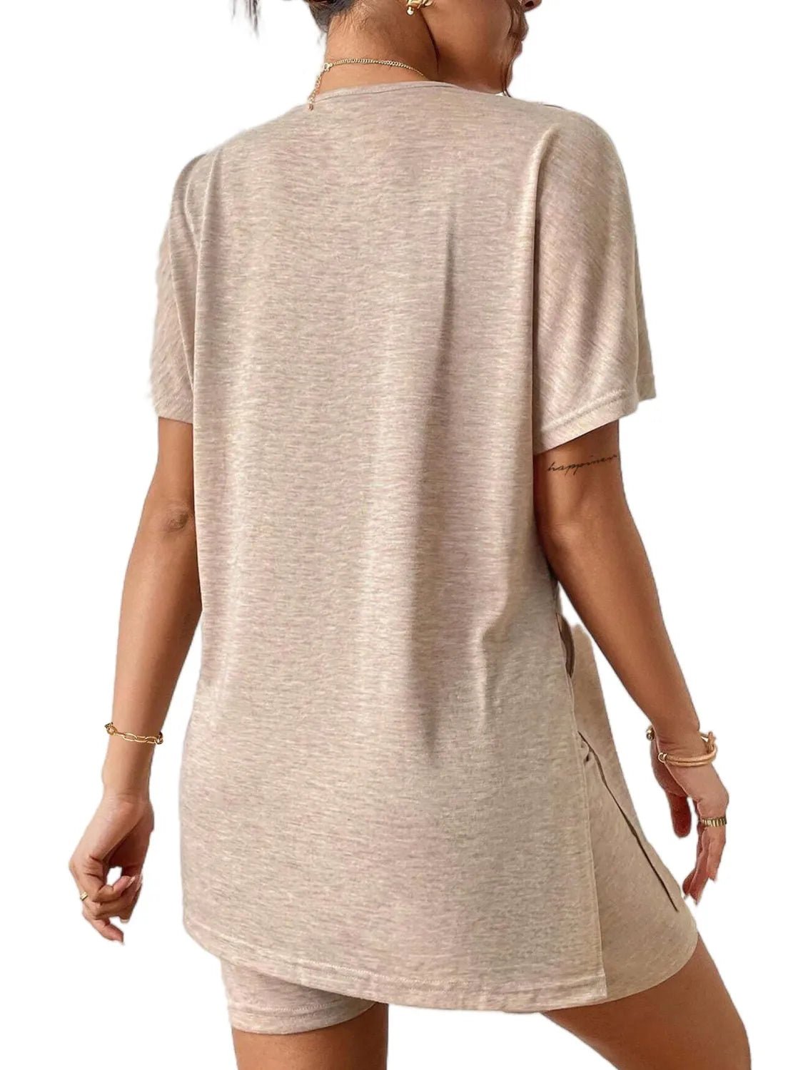 Slit Round Neck Short Sleeve Oversized Top and Shorts Set - Ramm Clothing Ink
