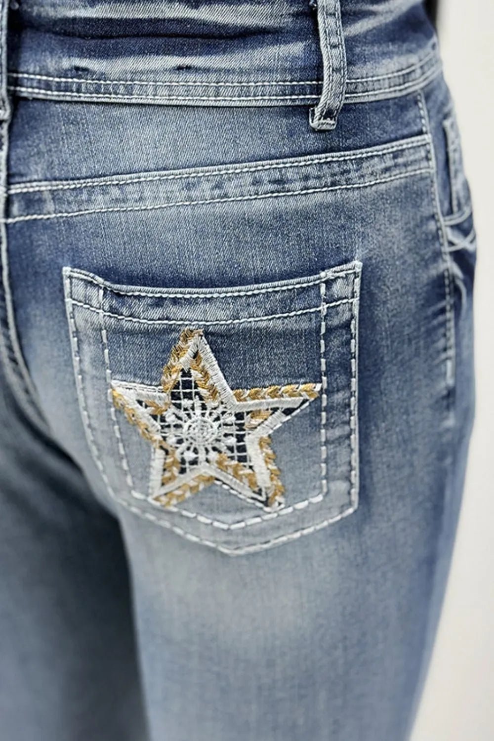 Star Embroidered Bootcut Jeans - Ramm Clothing Ink