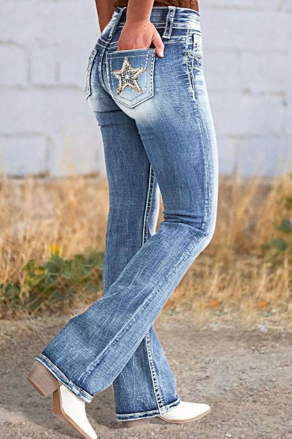 Star Embroidered Bootcut Jeans - Ramm Clothing Ink